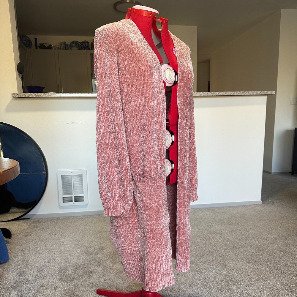 RO&DE by Anthropologie Dusty Rose Long Chenille Cardigan Sweater w/Pockets